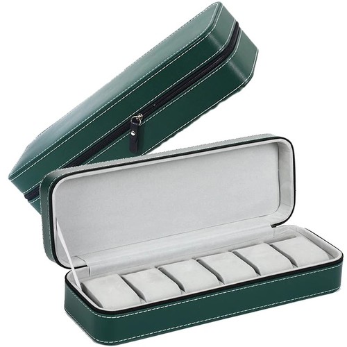 Green leather watch box - green,