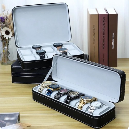 Black leather watch box - leather,