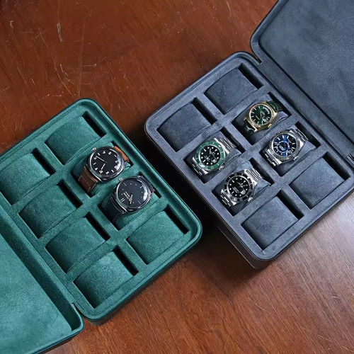 Green leather luxury watch box - green,